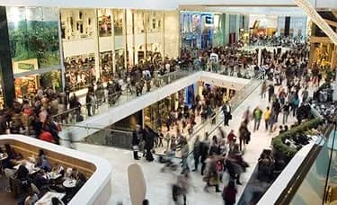 Busy shopping mall interior